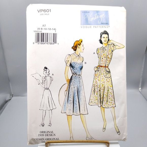 UNCUT Vintage Sewing PATTERN Vogue VP601 Model from Original 1939 Design, Misses - Picture 1 of 2
